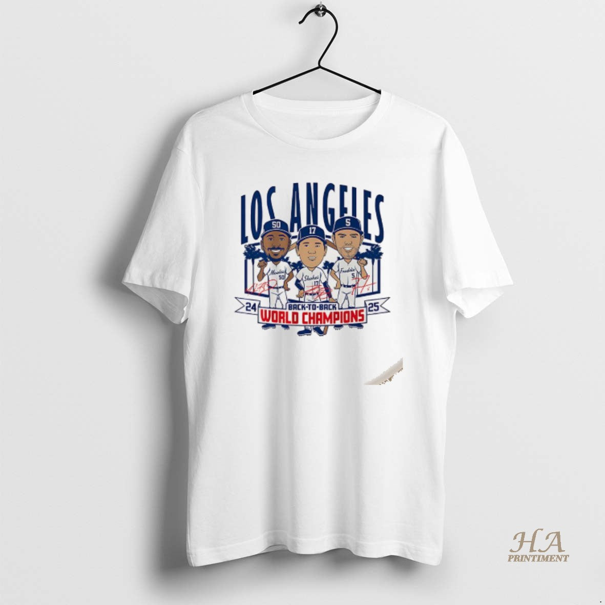 Official Los Angeles Baseball Back To Back World Champs 2025 Caricatures Signature