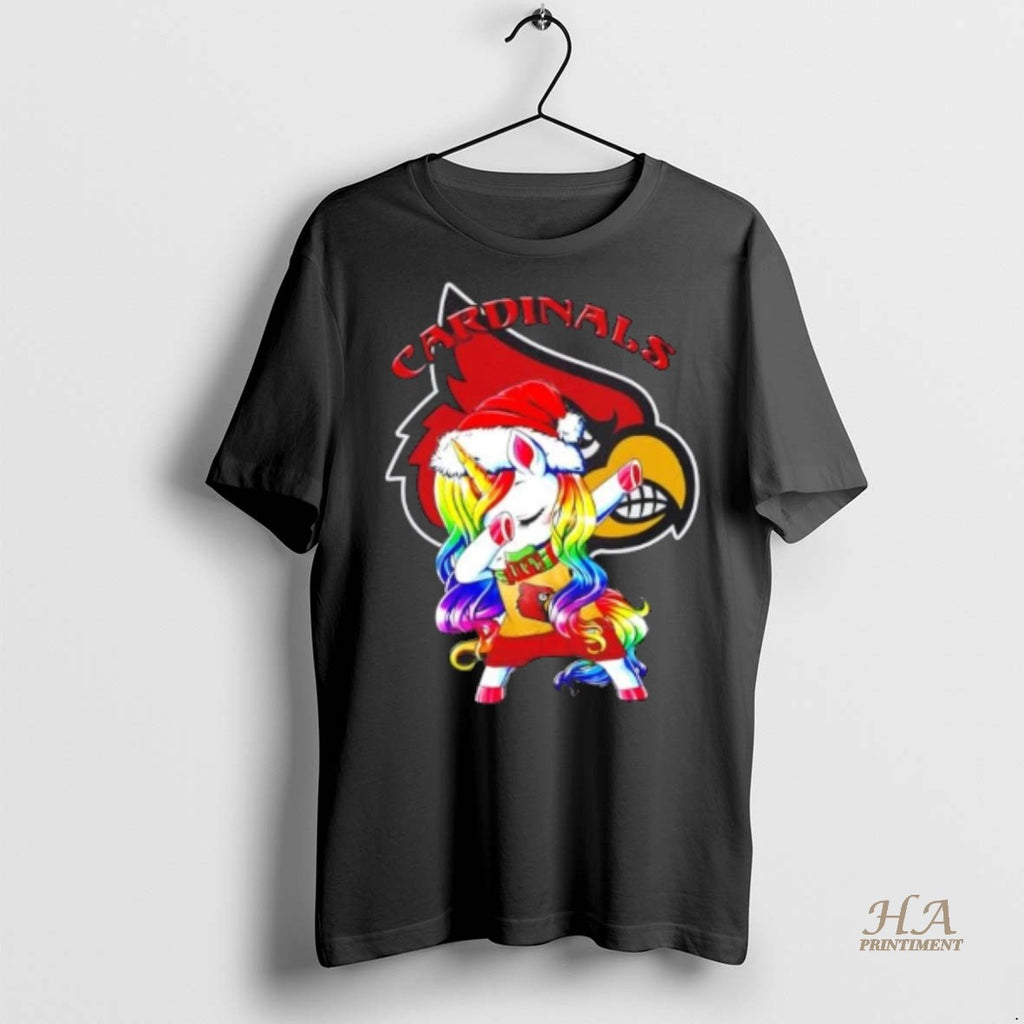 Official Louisville Cardinals Football X Unicorn Santa Hat Dabbing Merry Christmas Shirt