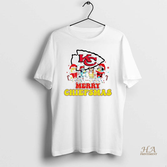 Official Merry Chiefsmas Kansas City Chiefs Christmas Bluey Cartoon White