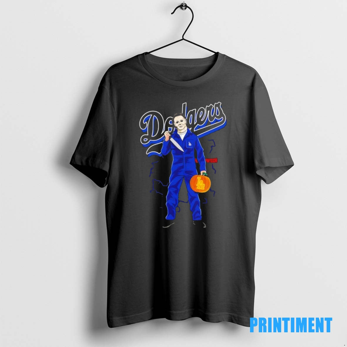 Official Michael Myers Dodgers Baseball Halloween Black Tee Sweater