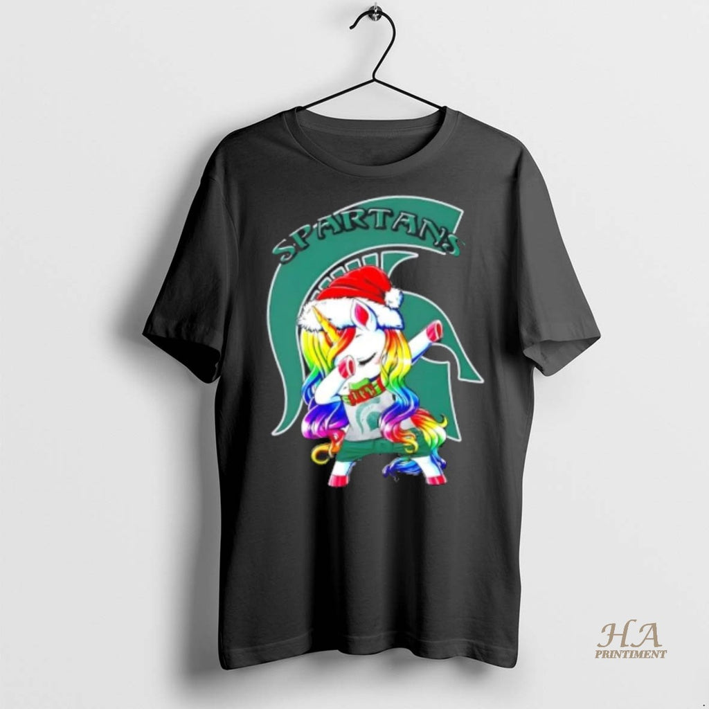 Official Michigan State Spartans Football X Unicorn Santa Hat Dabbing Merry Christmas Shirt