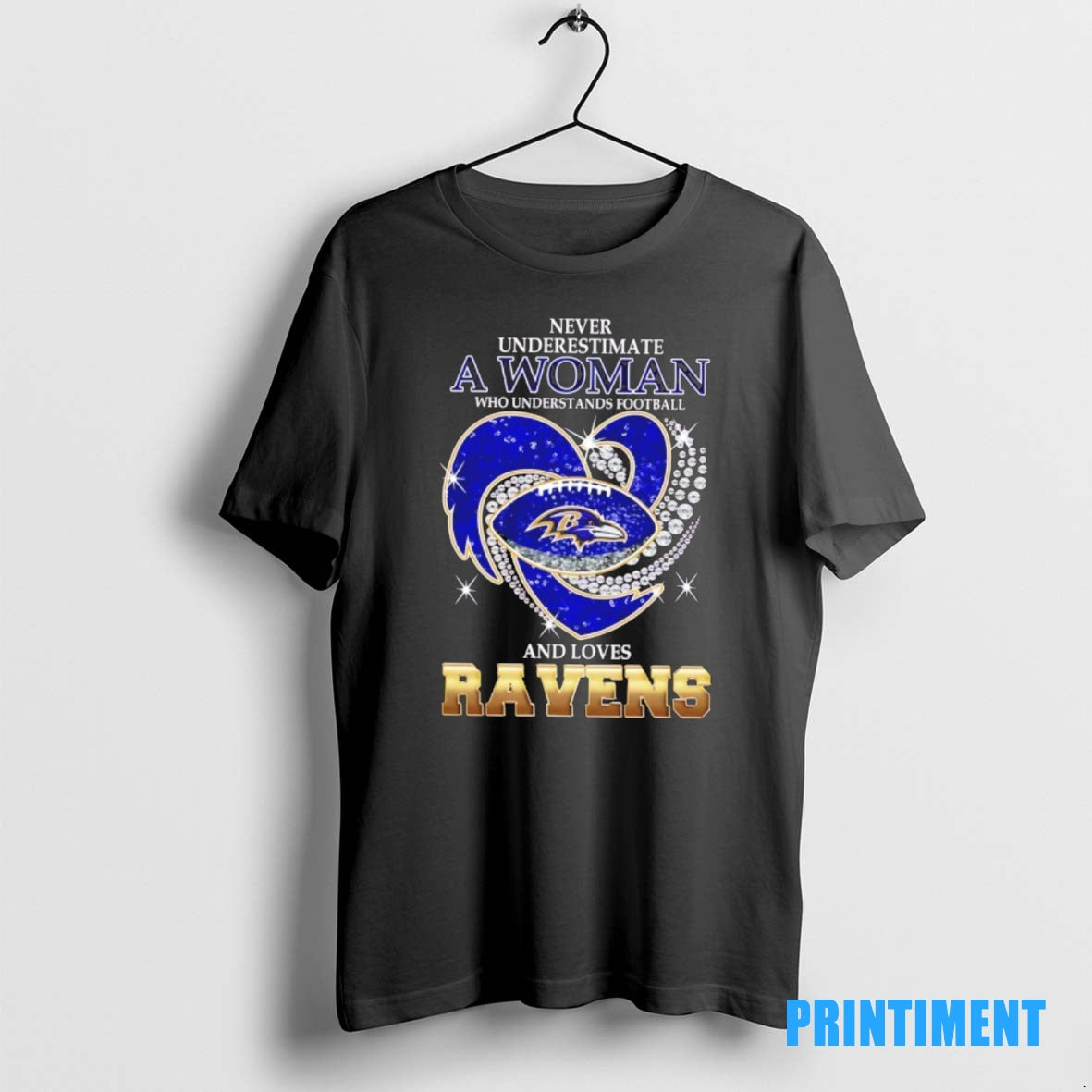 Official Never Underestimate A Woman Who Understands Football And Loves Baltimore Ravens Football Heart Tee