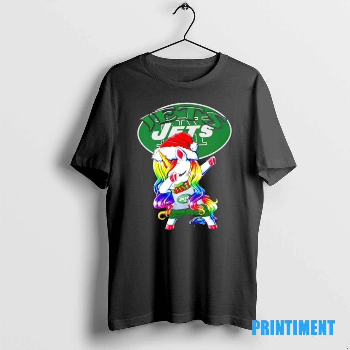 Official New York Jets X Unicorn Santa Hat Dabbing Merry Christmas Tee Sweater