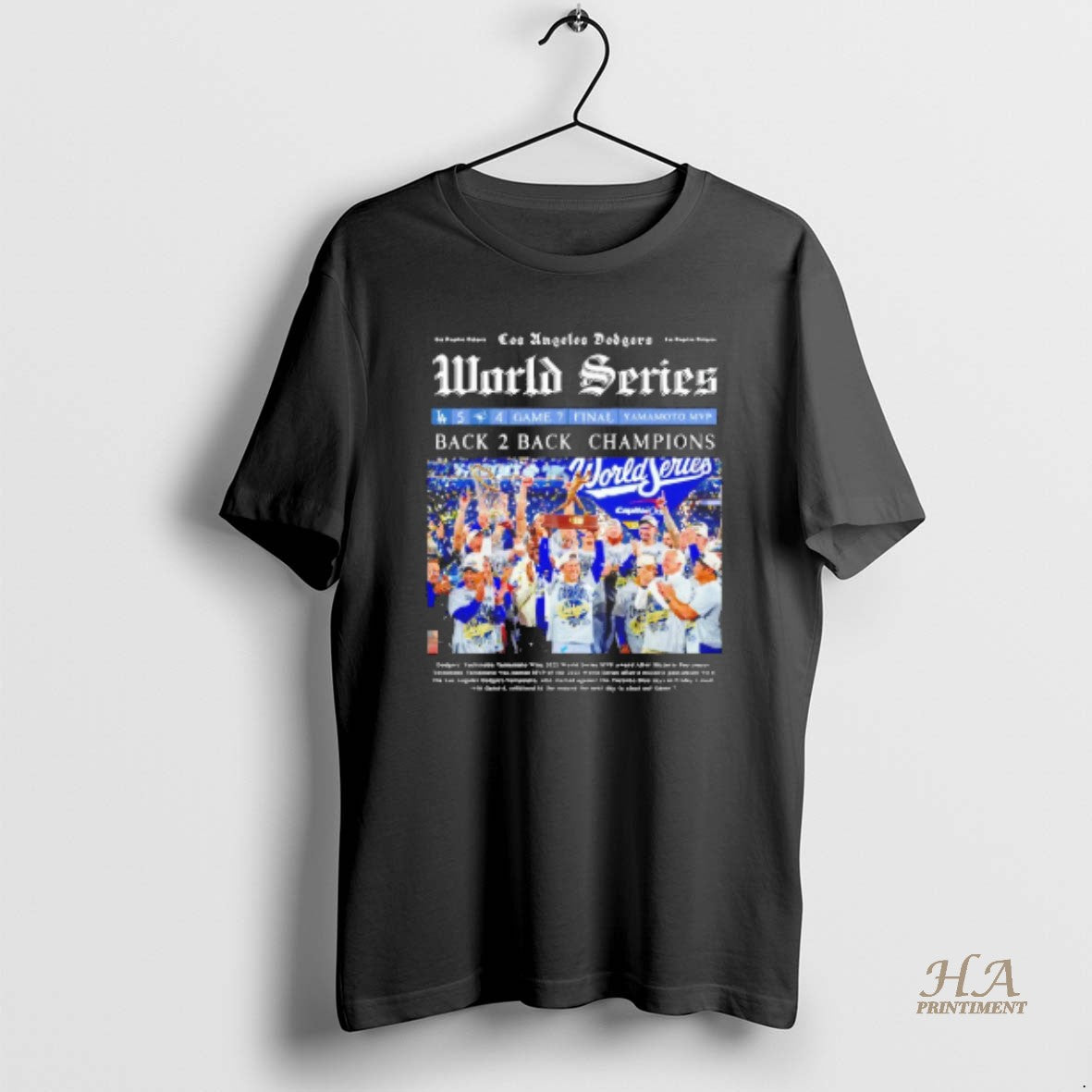 Official Newspaper Los Angeles Dodgers World Series Back 2 Back Champions Blackshirt