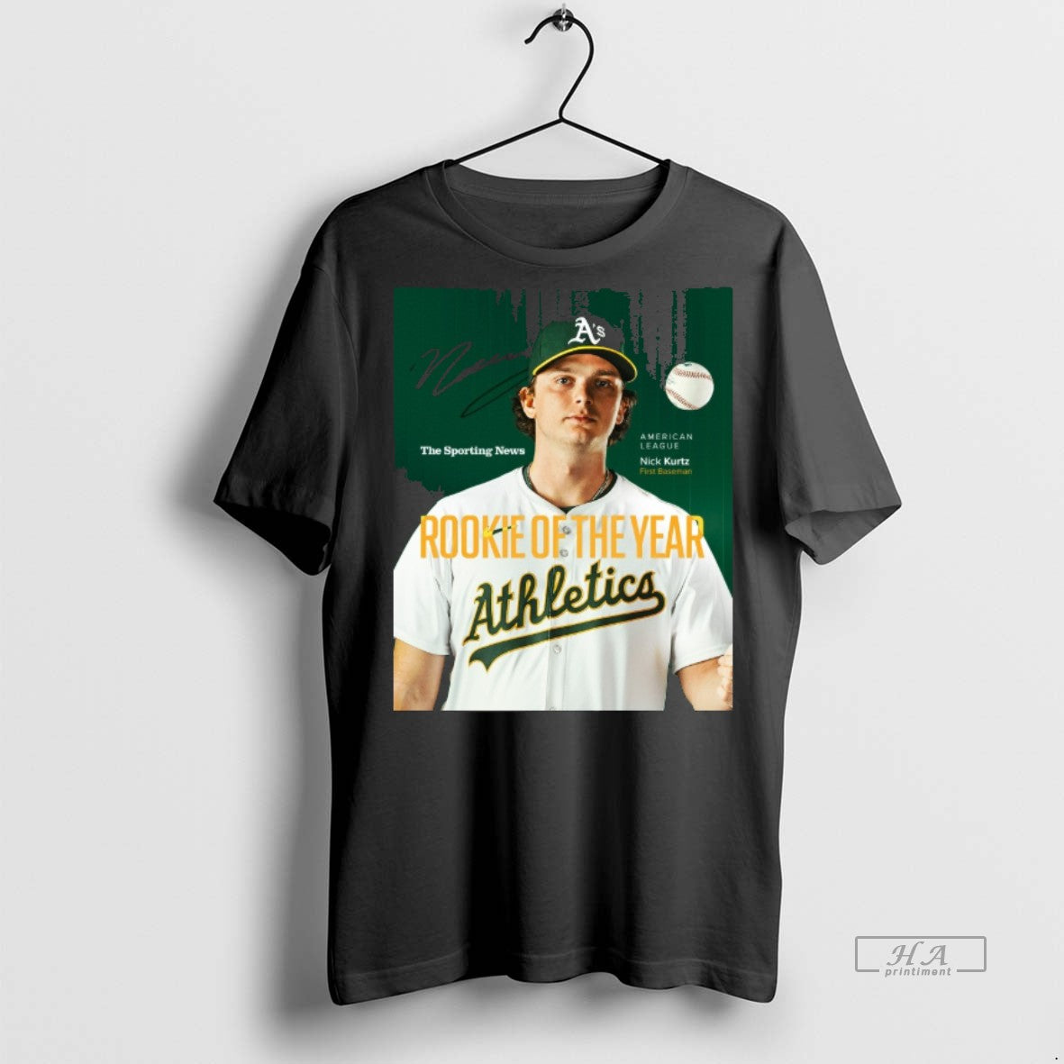 Official Nick Kurtz Athletics 2025 Sporting News Al Rookie Of The Year Signature Shirt