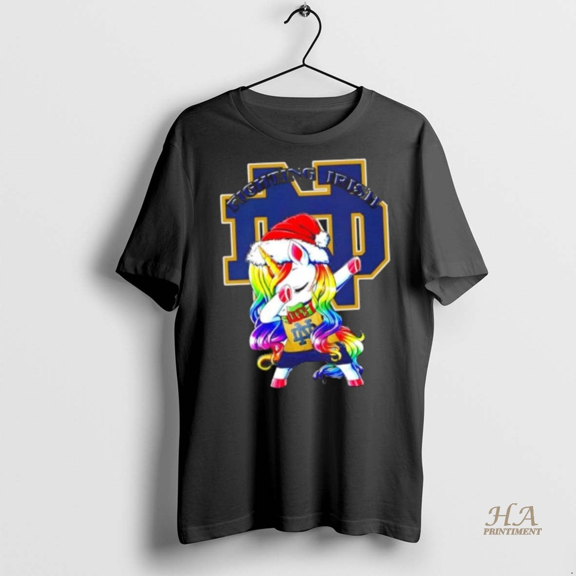 Official Notre Dame Fighting Irish X Unicorn Santa Hat Dabbing Merry Christmas Shirt