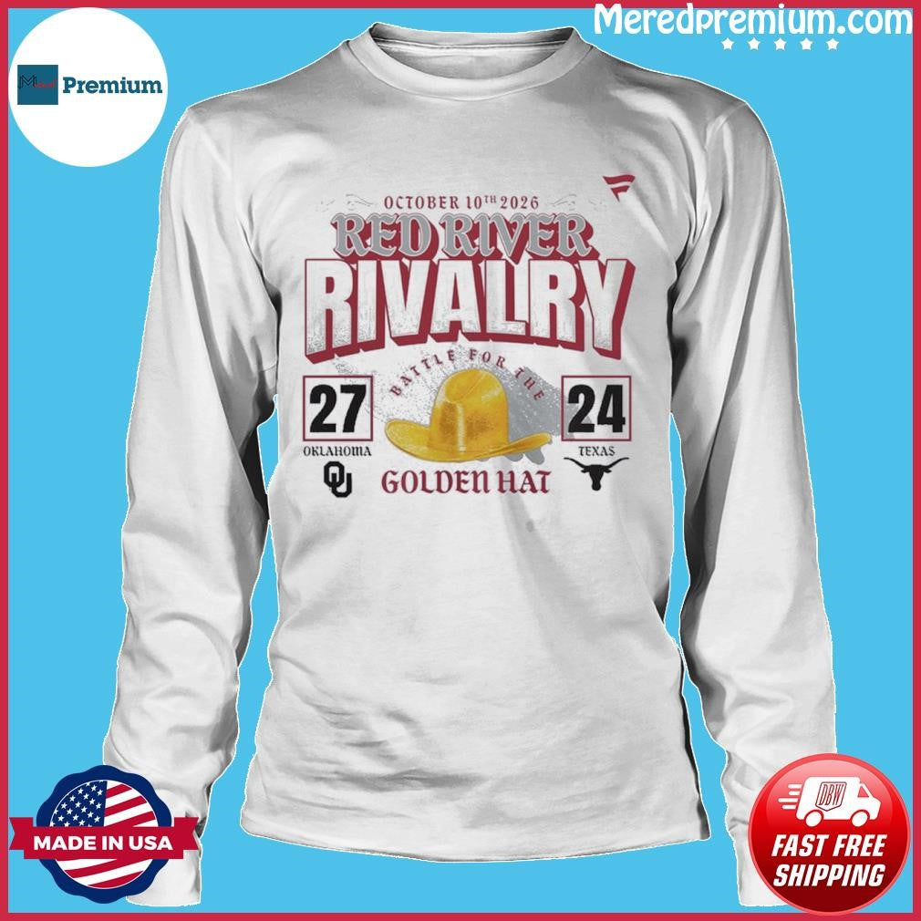 October 10th 2026 Red River Rivalry Oklahoma 27-24 Texas Golden Hat T-Shirt