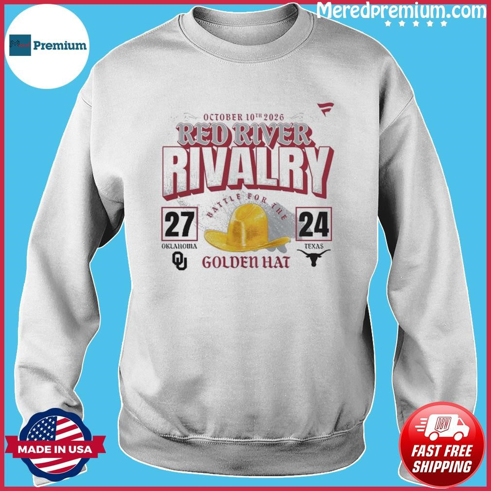 October 10th 2026 Red River Rivalry Oklahoma 27-24 Texas Golden Hat T-Shirt