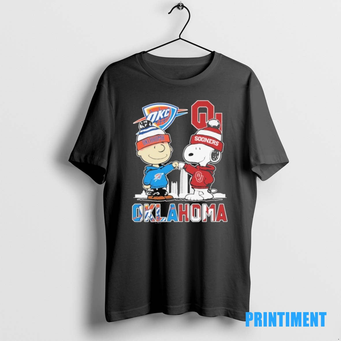 Official Okc Thunder Vs Oklahoma Sooners X The Peanuts Fist Bump Tee Sweater