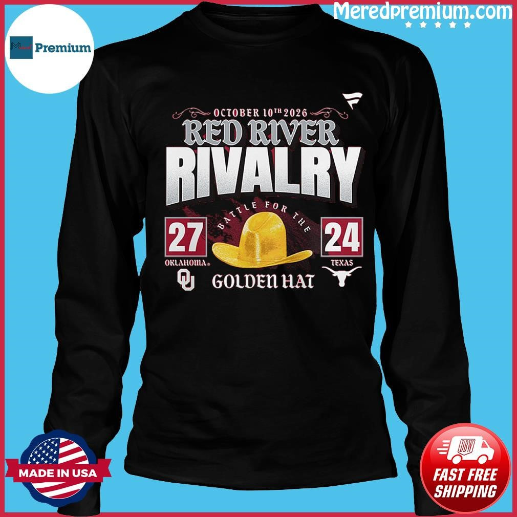 Oklahoma Beat Texas 2026 Red River Rivalry 27-24 Golden Hat Score T-Shirt