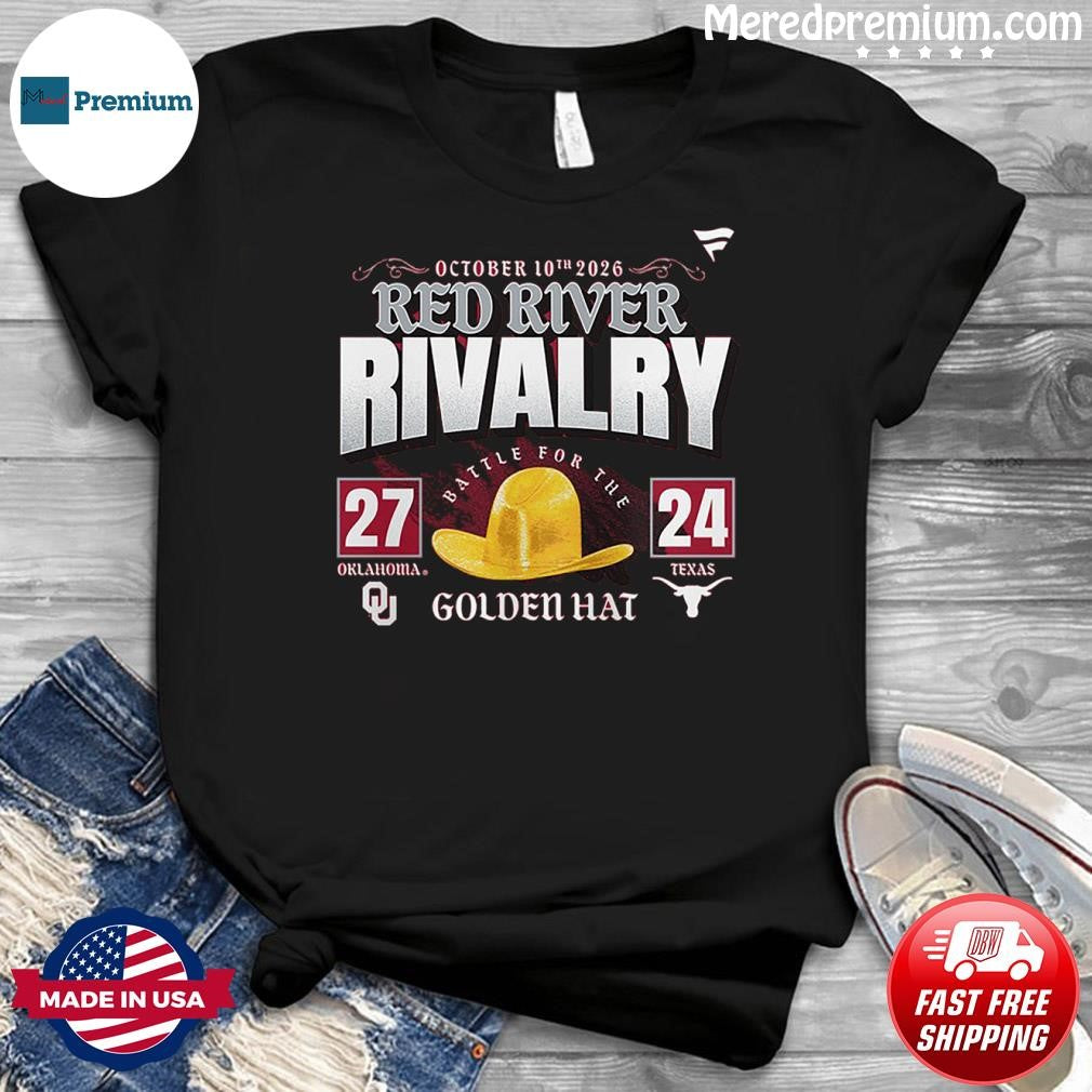 Oklahoma Beat Texas 2026 Red River Rivalry 27-24 Golden Hat Score T-Shirt