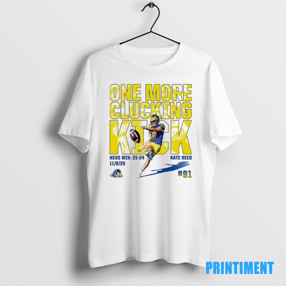 Official One More Clucking Kick Delaware Fightin Blue Hens Tee Sweater