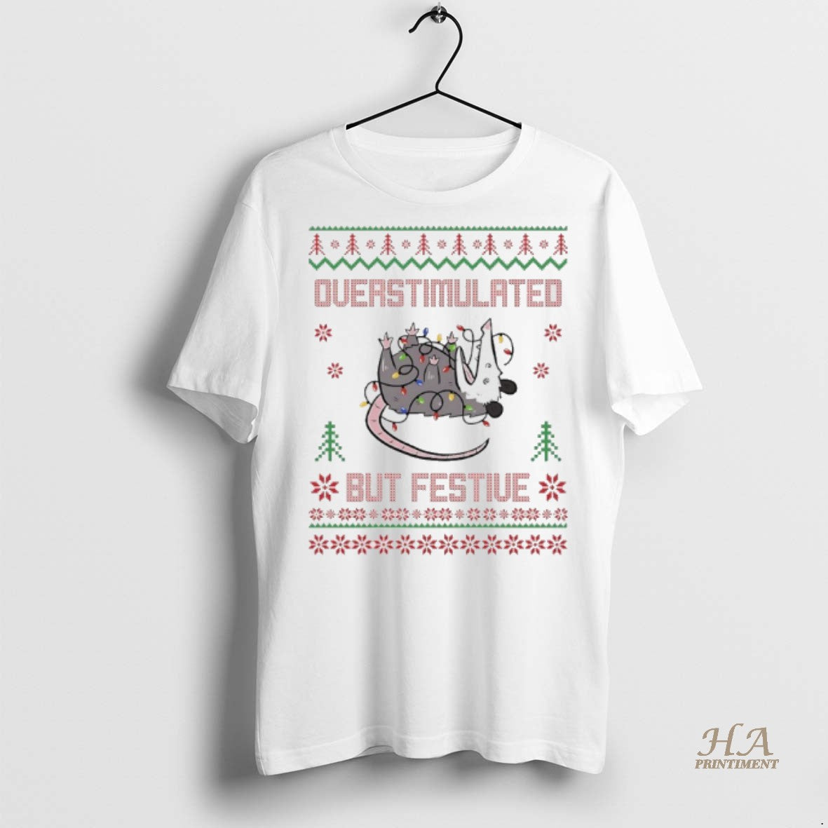 Official Overstimulated But Festive Opossum Christmas Ugly Shirt
