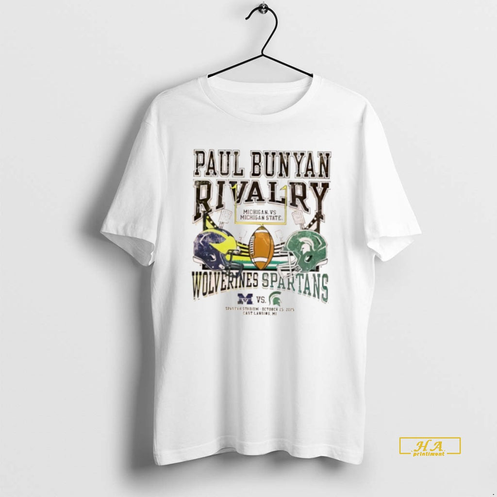 Official Paul Bunyan Trophy Rivalry Michigan State Spartans Ivory Vs Michigan Wolverines Helmet Logo
