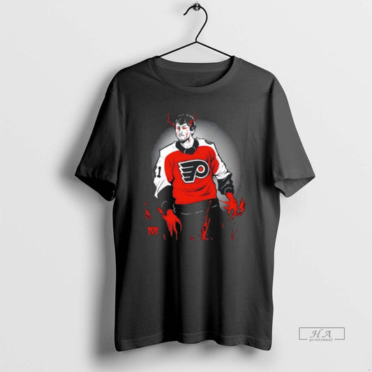 Official Philadelphia Flyers Demon Hockey Player Red Black Illustration