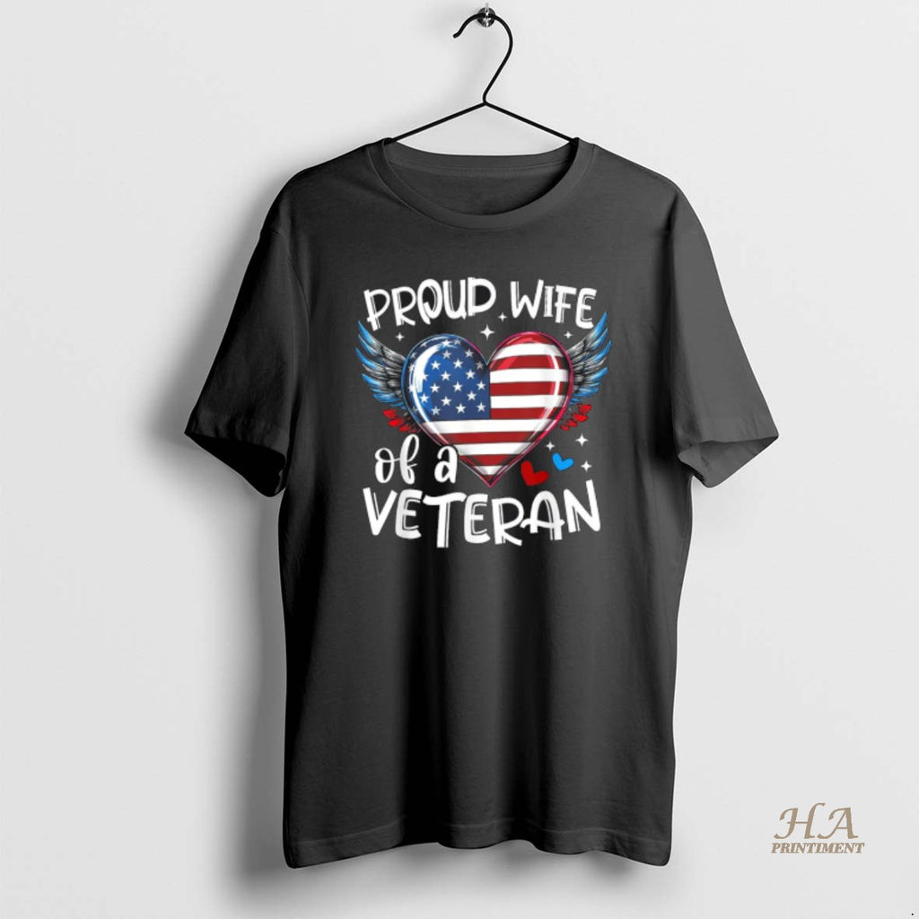 Official Proud Wife Of A Veteran American Flag Heart Veterans Day