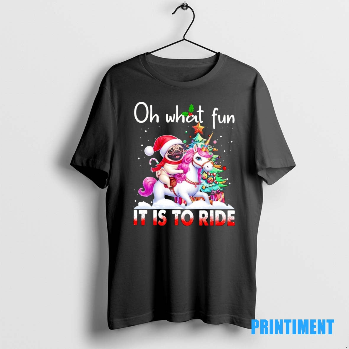 Official Pug Riding Unicorn Oh What Fun It Is To Ride Christmas Tee Sweater