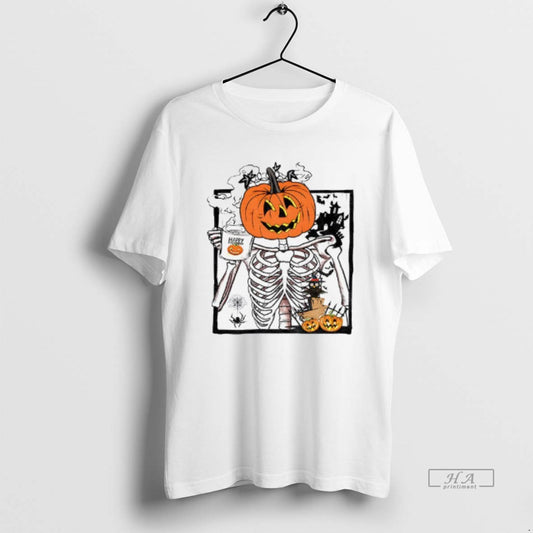 Official Pumpkin Skeleton Drinking Coffee Funny Halloween