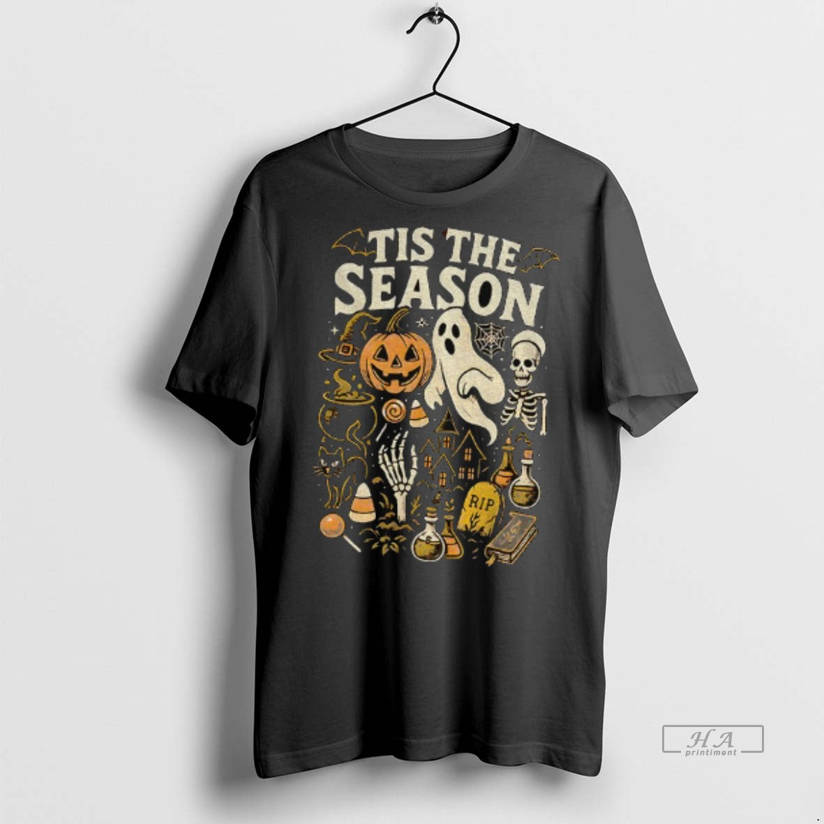 Official Retro Tis The Season Skeleton Pumpkin Ghost Halloween Shirt