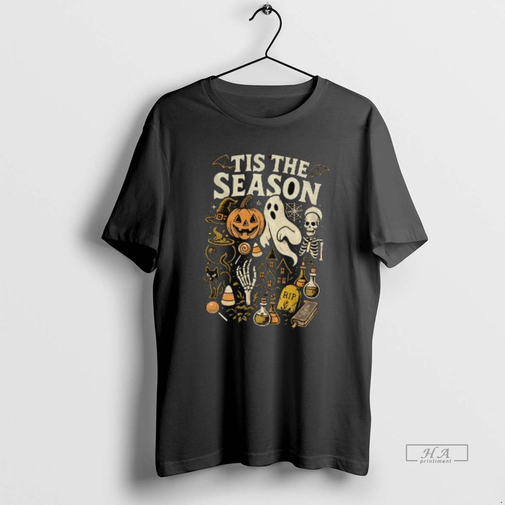 Official Retro Tis The Season Skeleton Pumpkin Ghost Halloween