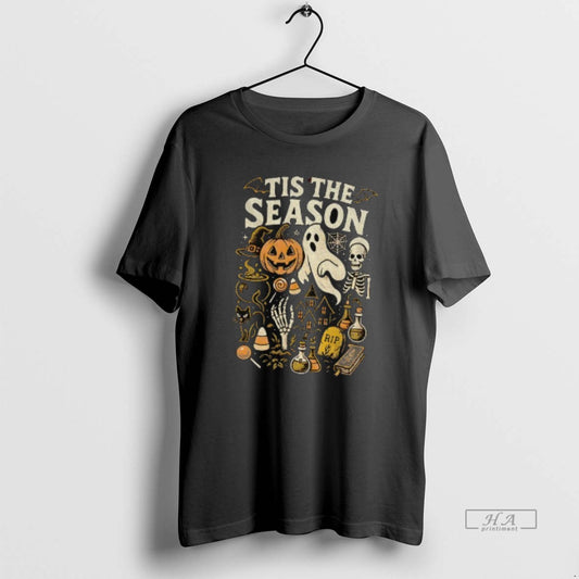 Official Retro Tis The Season Skeleton Pumpkin Ghost Halloween