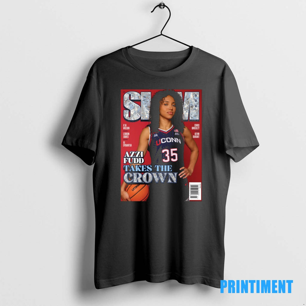 Official Slam 259 Azzi Fudd Takes The Crown Uconn Huskies Basketball Magazine Tee Sweater