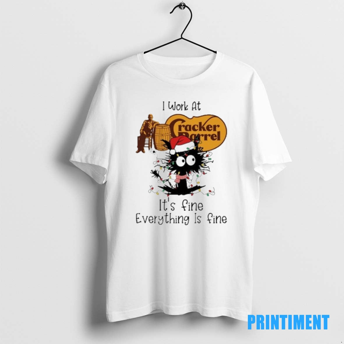 Official Santa Black Cat Light X Cracker Barrel Logo Its Fine Everything Is Fine Tee