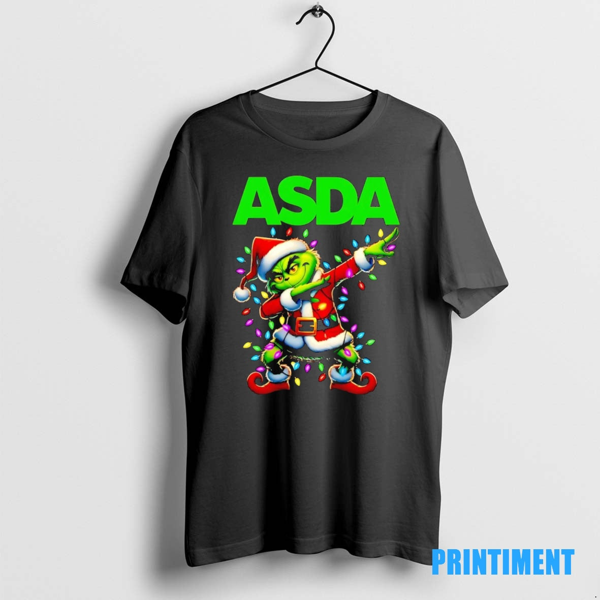 Official Santa Grinch Dabbing Asda Christmas Light Tee Sweater