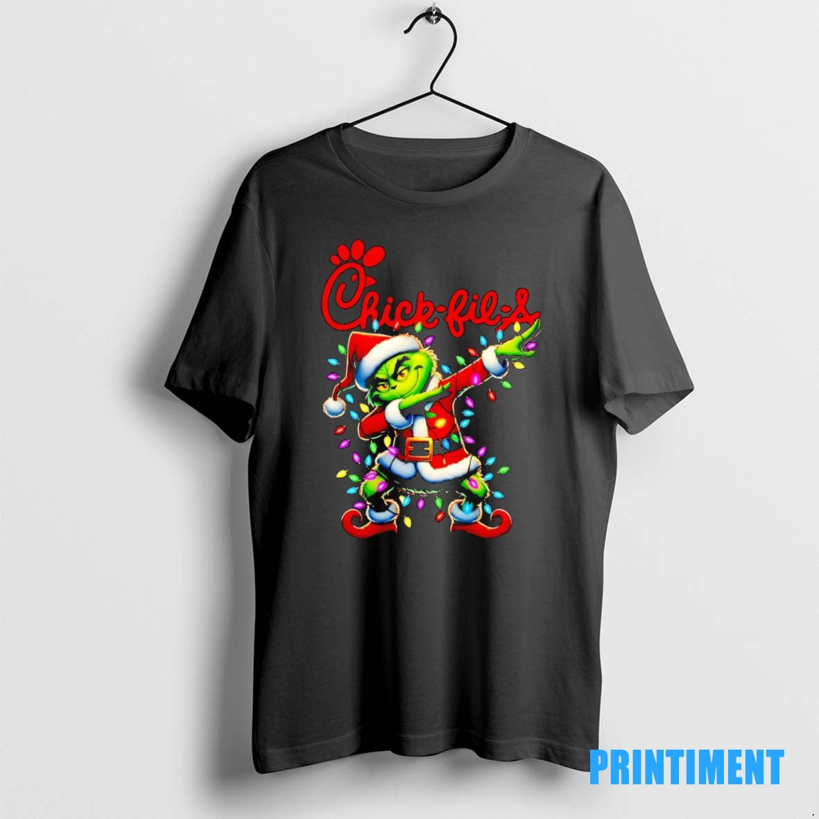 Official Santa Grinch Dabbing Chick Fil A Christmas Light Tee Sweater