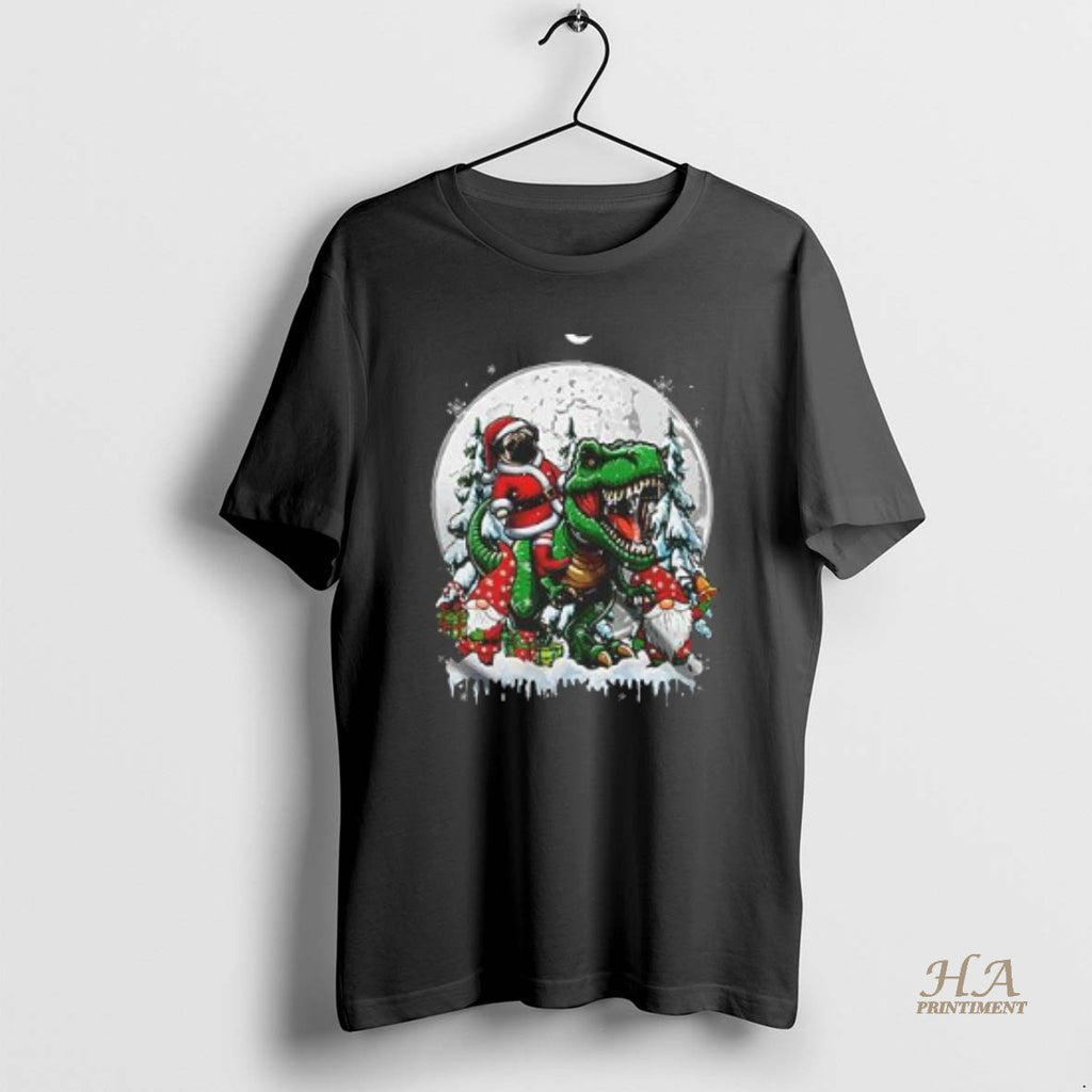 Official Santa Pug Riding T Rex Joyful Christmas Moon