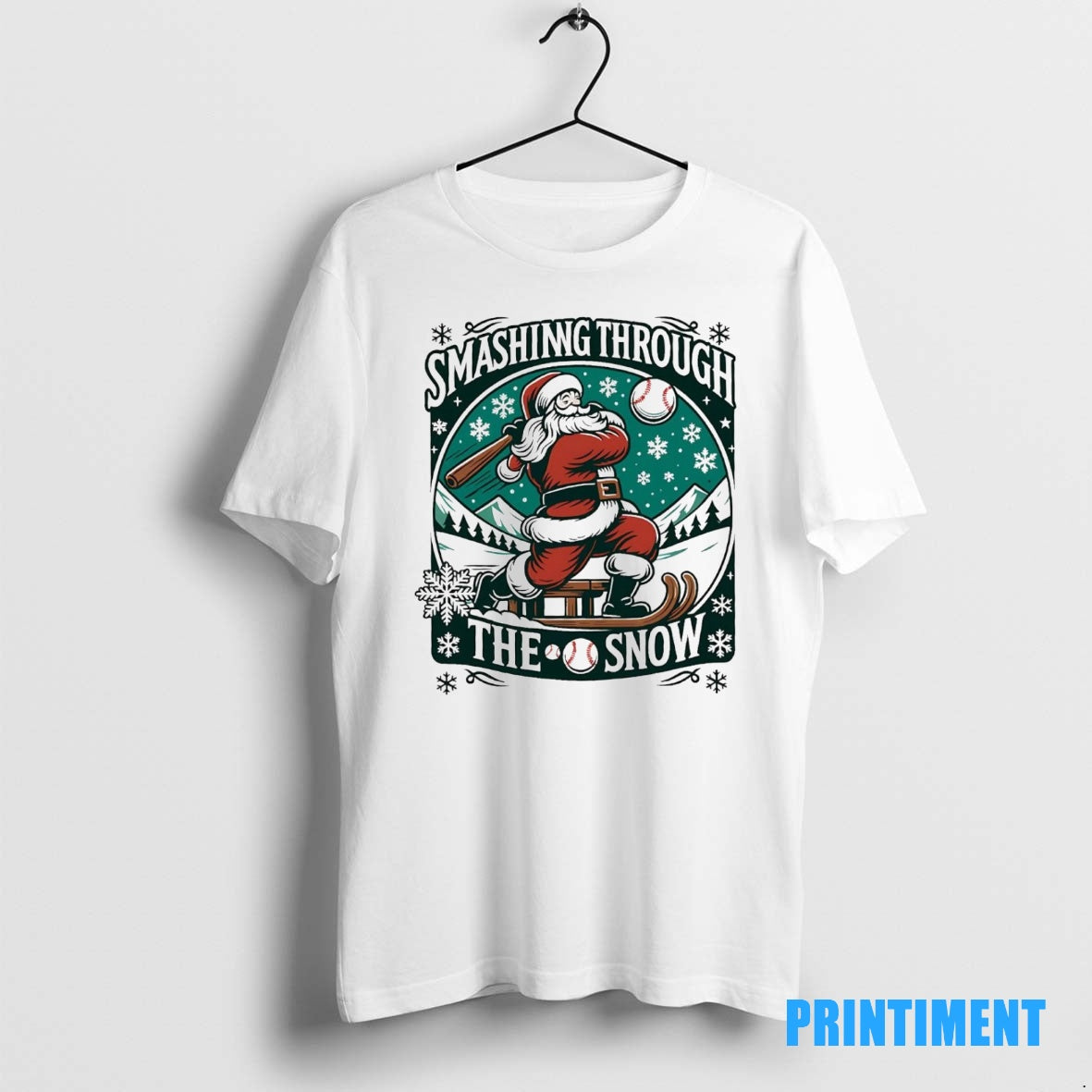 Official Santa Smashing Through The Snow Baseball Christmas Tee Sweater