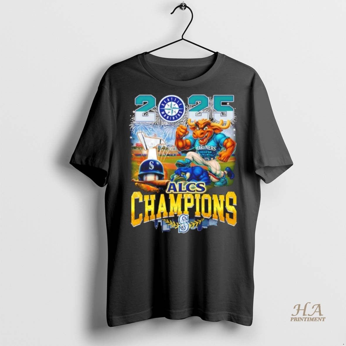 Official Seattle Mariners Baseball 2025 Alcs Champions Signatures Mascot Shirt