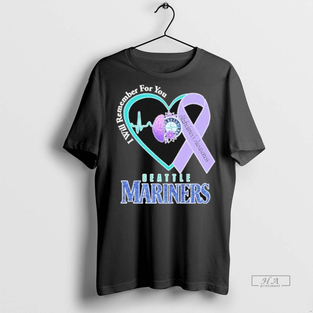 Official Seattle Mariners I Will Remember For You Alzheimers Awareness Heartbeat Brain Shirt
