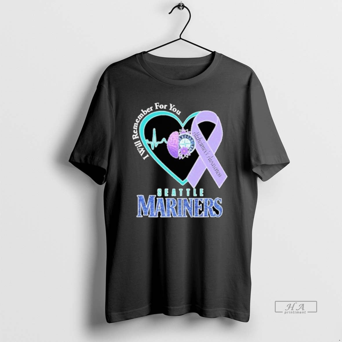 Official Seattle Mariners I Will Remember For You Alzheimers Awareness Heartbeat Brain