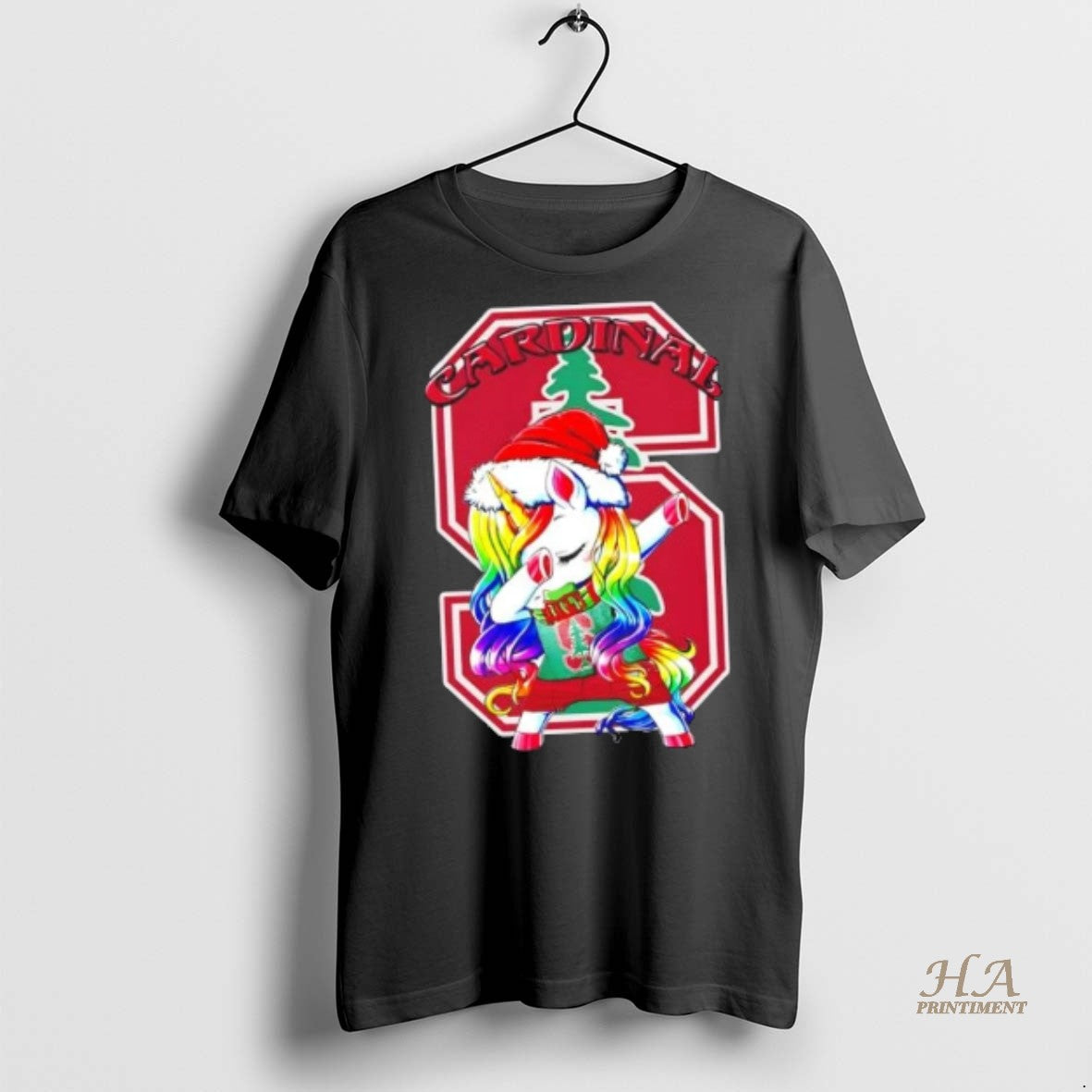 Official Stanford Cardinal Football X Unicorn Santa Hat Dabbing Merry Christmas Shirt