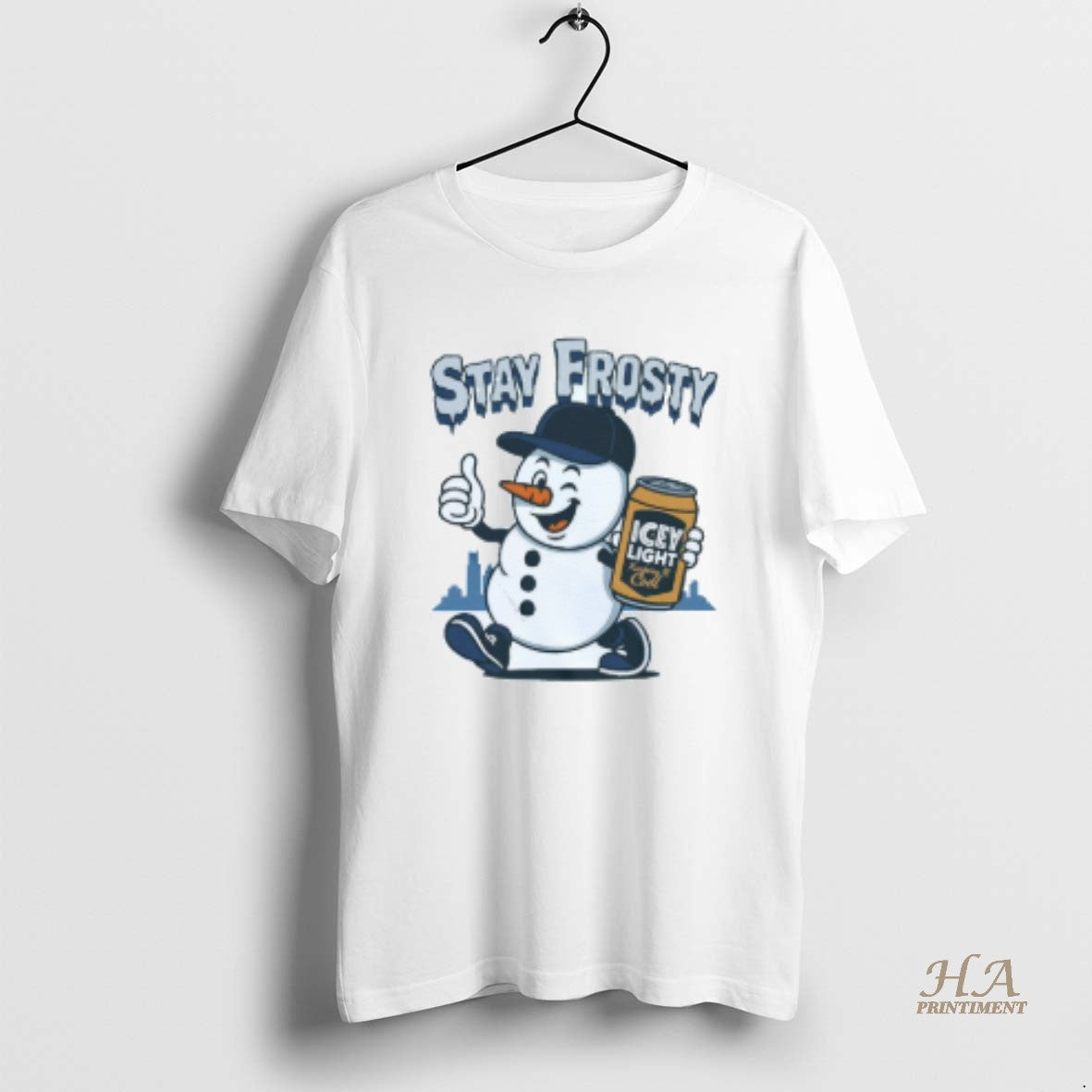Official Stay Frosty Pittsburgh Snowman With Icey Light In Hand Mens White Tee