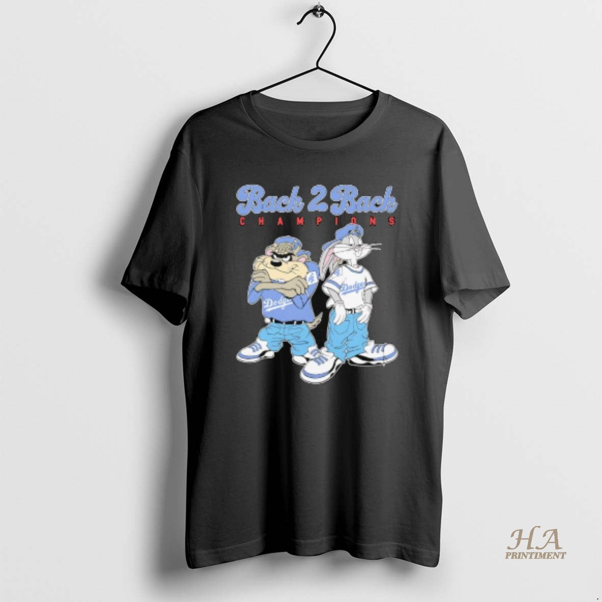 Official Tasmanian Devil Taz And Bugs Bunny Wearing Dodgers Back 2 Back Champions Pose