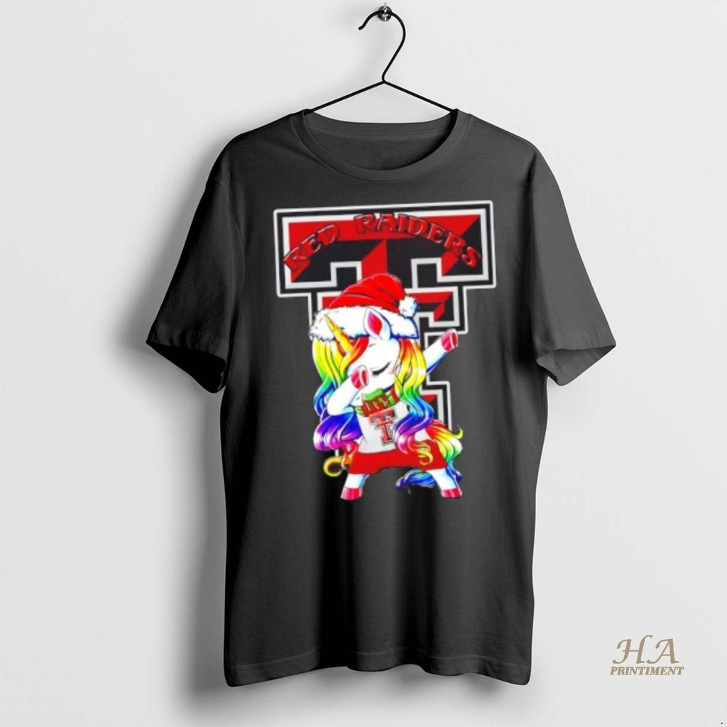 Official Texas Tech Red Raiders Football X Unicorn Santa Hat Dabbing Merry Christmas Shirt