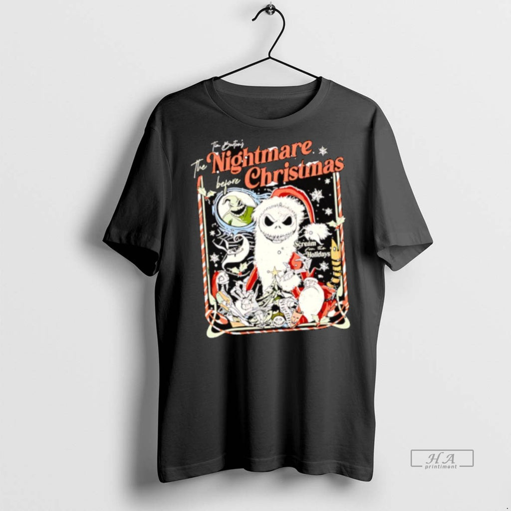 Official The Nightmare Before Christmas Jack Skellington Santa Scream Holidays Shirt