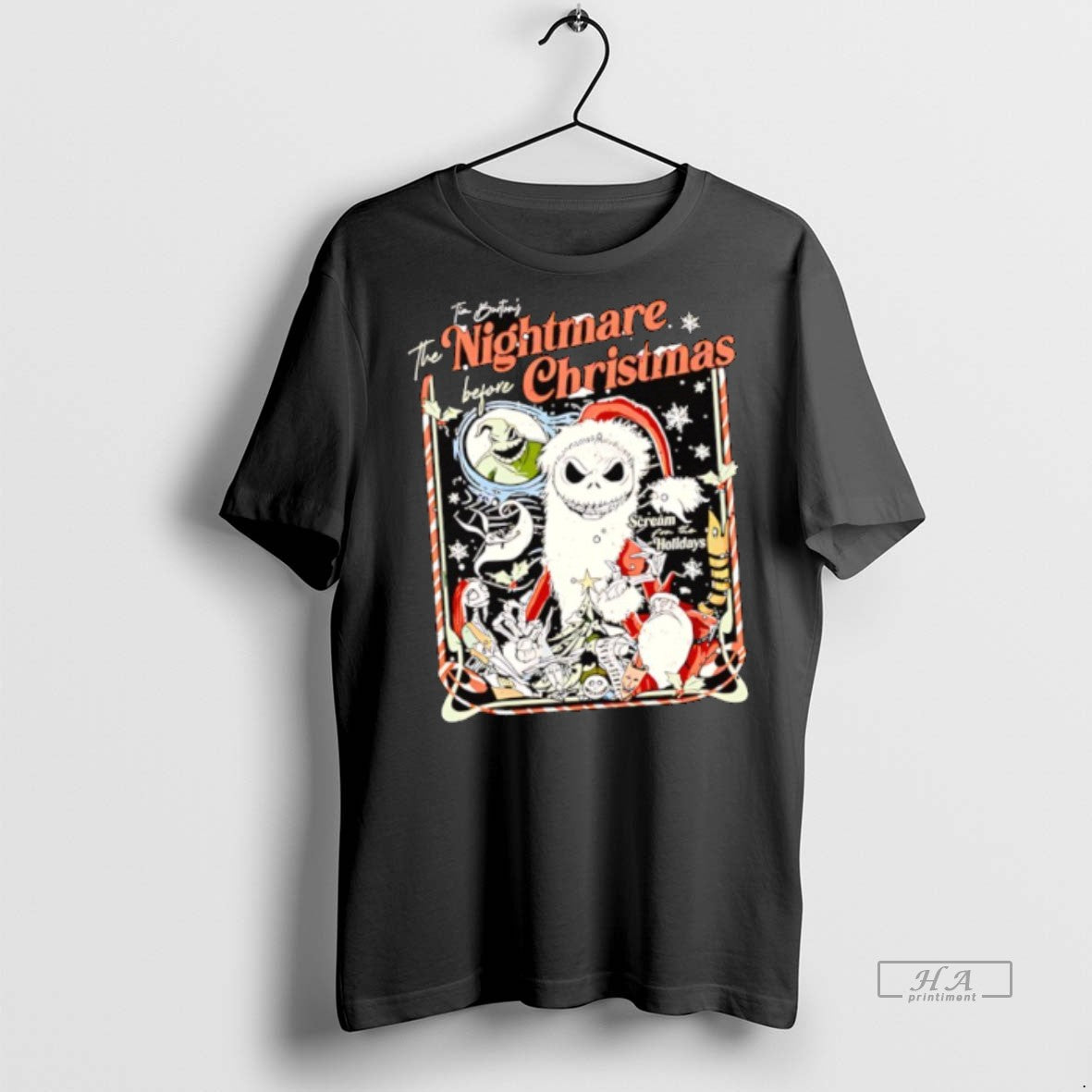 Official The Nightmare Before Christmas Jack Skellington Santa Scream Holidays Shirt