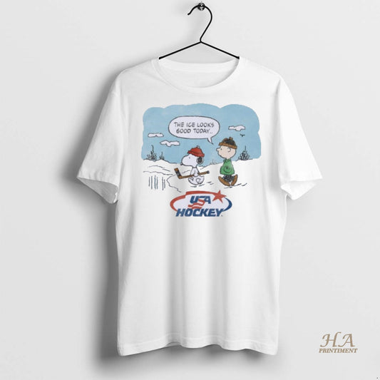 Official The Peanuts X Usa Hockey The Ice Looks Good Today Shirt