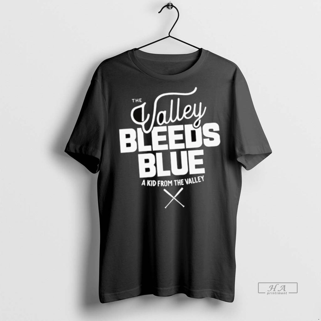 Official The Valley Bleeds Blue A Kid From The Valley Baseball Bats Shirt