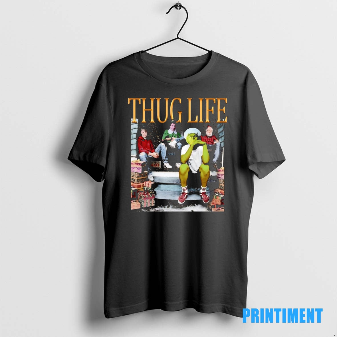 Official Thug Life Gang Kevin Elf Santa And Grinch Christmas Tee Sweater