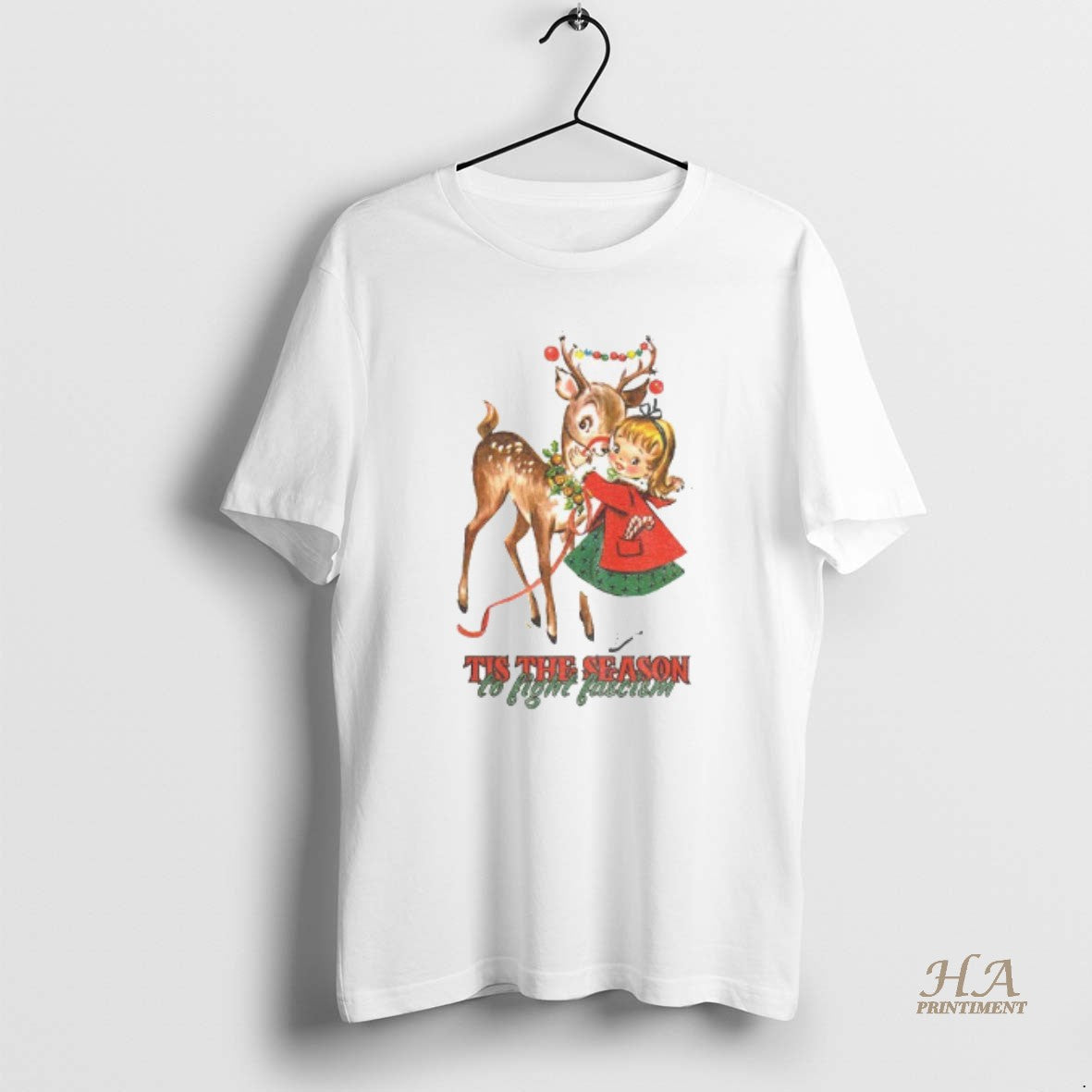 Official Tis The Season To Fight Fascism Vintage Christmas Reindeer