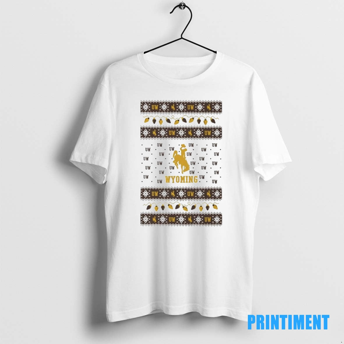 Official Wyoming Cowboys Ugly Christmas Light Tee Sweater