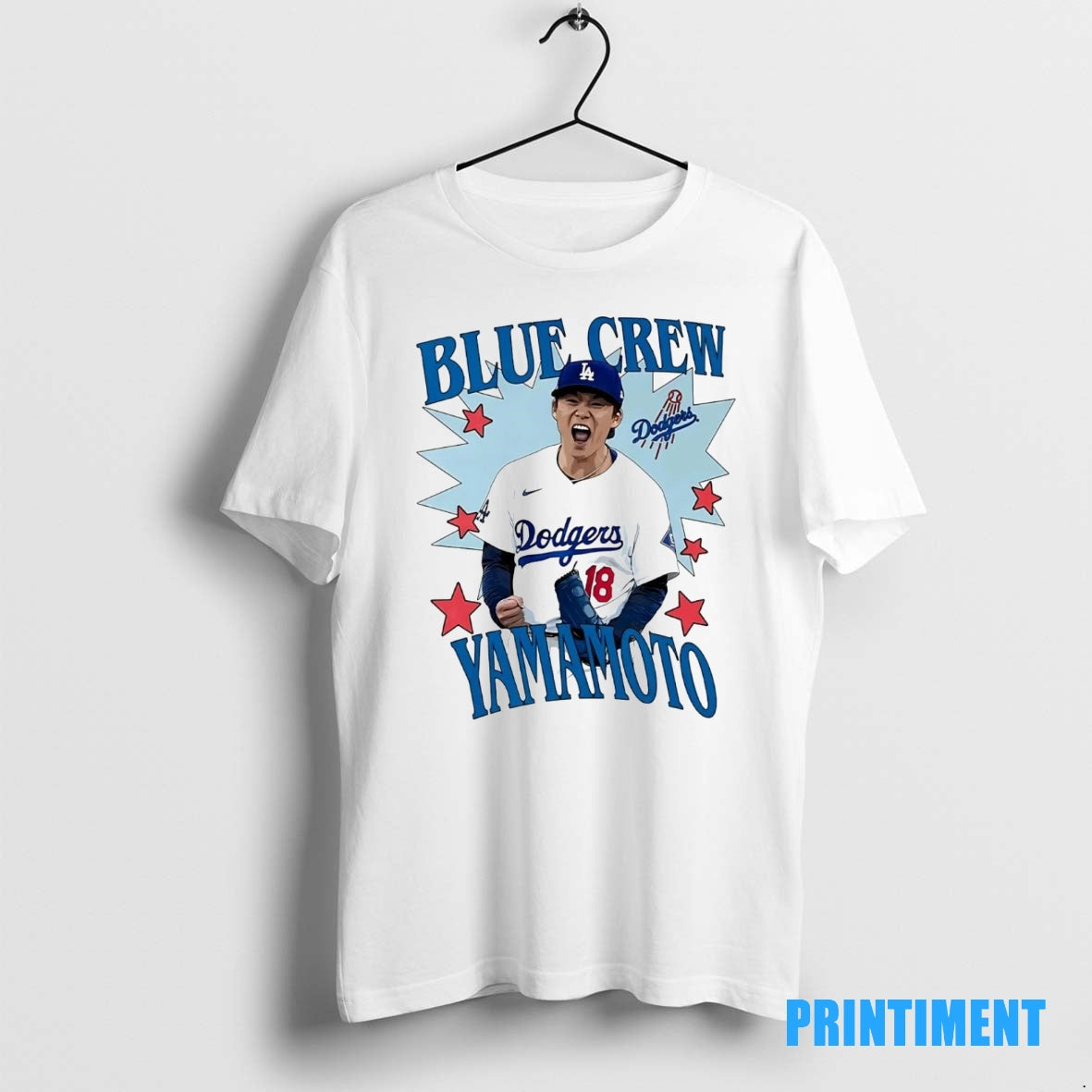 Official Yoshinobu Yamamoto Scream Blue Crew Dodgers Tee Sweater