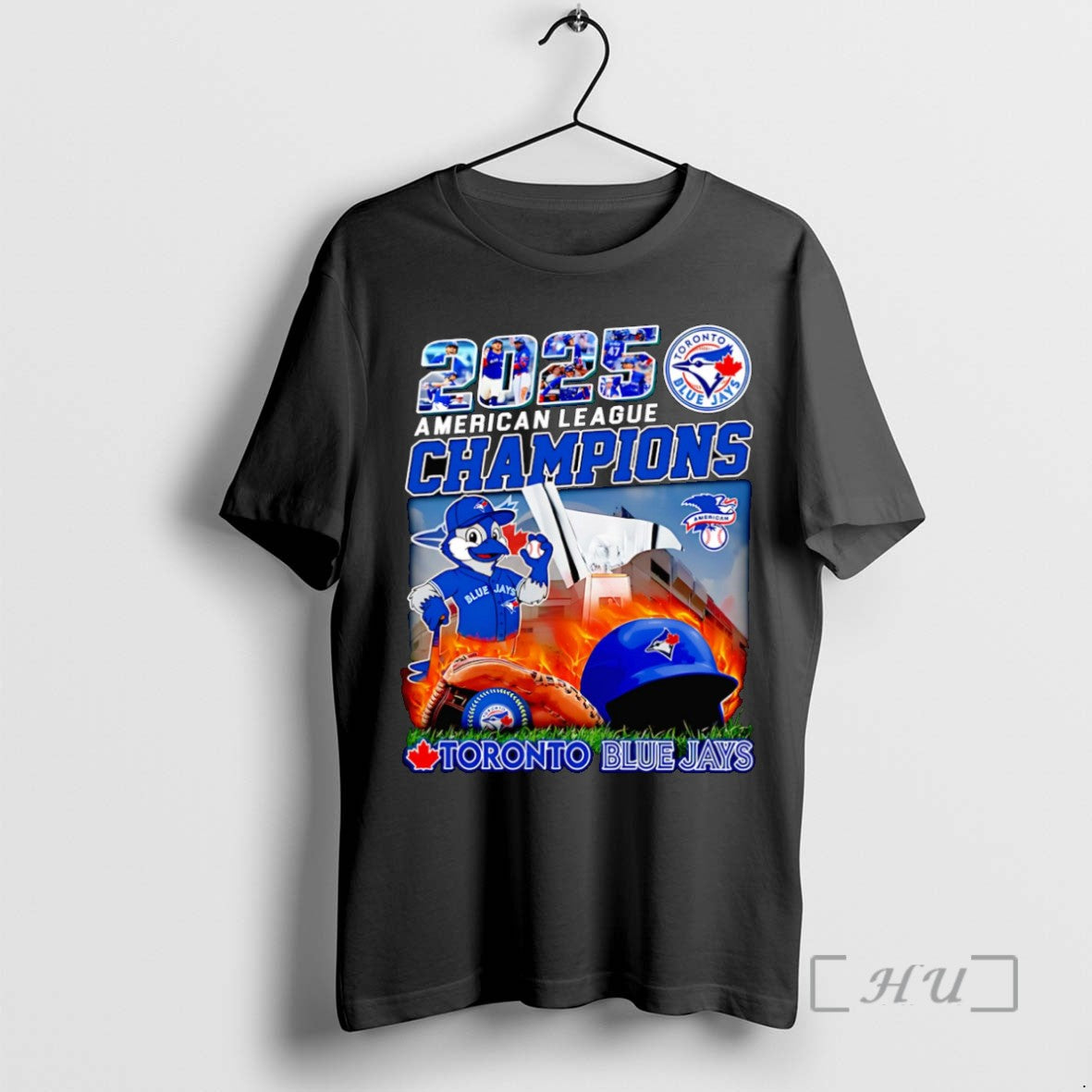 Officials 2025 American League Champions Toronto Blue Jays Mascot Fire Helmet T Shirt Sweater