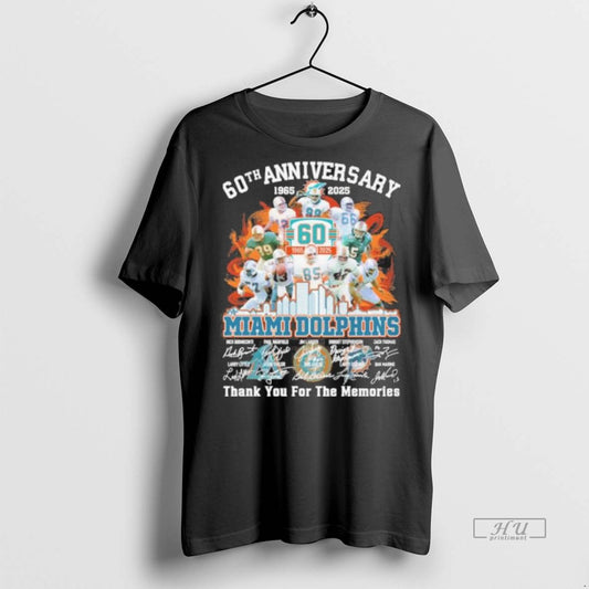 Officials 60th Anniversary 1965 2025 Miami Dolphins Team Signatures Premium Tee Shirt Sweater