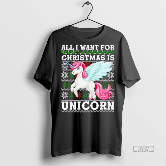 Officials All I Want For Christmas Is Unicorn Ugly Xmas Graphic Tee Shirt Sweater