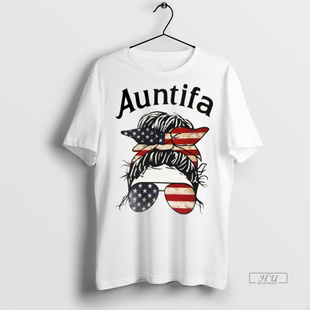 Officials Auntifa Messy Bun American Flag Tee Shirt Sweater